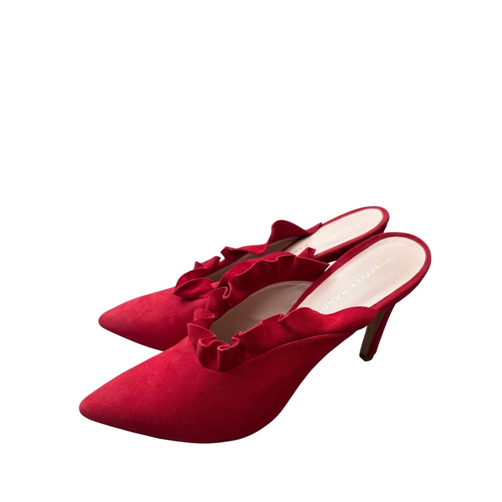 Loeffler Randall Langley Ruffled Suede Mule Heels‎ Red 8.5